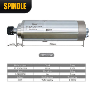 Planet Gates 380v / brazil Sales Water Cooling Spindle Motor Kit 2.2kw 2200w  Round Spindle 24000RPM + VFD Inverter With RS485 + 13pcs ER20 For CNC Milling
