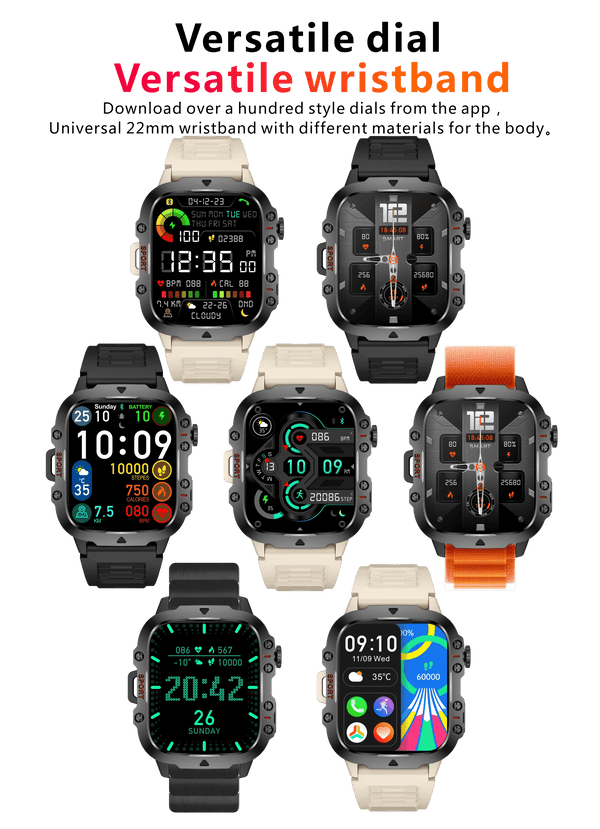 Planet Gates 3ATM Waterproof / Black For Xiaomi Military GPS Tracker Smart Watch Men IP68 5ATM Outdoor Sports Fitness Tracker Health Monitor 1.96" BT Call Smartwatch