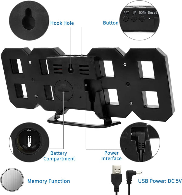 Planet Gates 3D LED Digital Clock Luminous Fashion Wall Clock Multifunctional Creative USB Plug In Electronic Clock Home Decoration