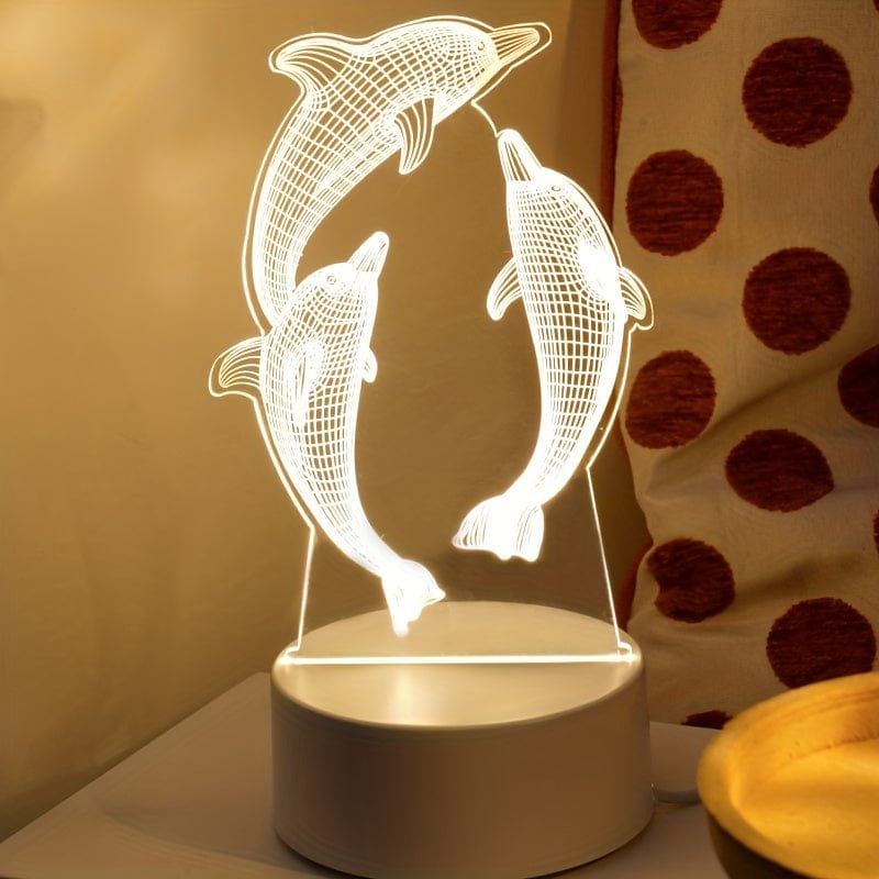 Planet Gates 3D Night Light 1pc 3D Dolphin Fish Night Light, USB LED Illusion Lamp For Room Home Decor, LED Table Lamp Xmas Home Love Birthday Children Kids Decor Toy Gift