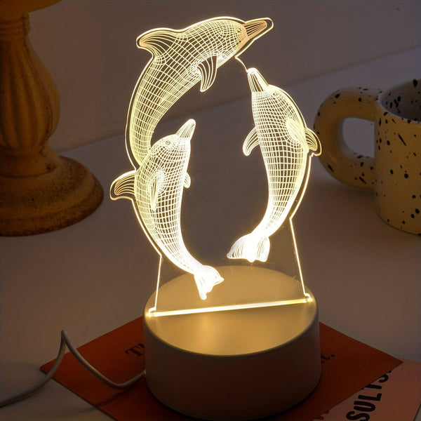 Planet Gates 3D Night Light 1pc 3D Dolphin Fish Night Light, USB LED Illusion Lamp For Room Home Decor, LED Table Lamp Xmas Home Love Birthday Children Kids Decor Toy Gift