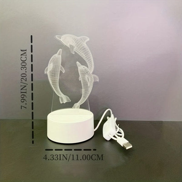Planet Gates 3D Night Light 1pc 3D Dolphin Fish Night Light, USB LED Illusion Lamp For Room Home Decor, LED Table Lamp Xmas Home Love Birthday Children Kids Decor Toy Gift