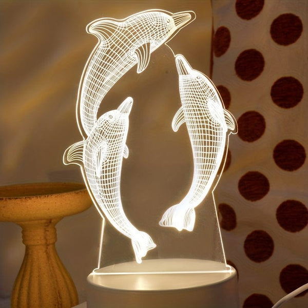 Planet Gates 3D Night Light 1pc 3D Dolphin Fish Night Light, USB LED Illusion Lamp For Room Home Decor, LED Table Lamp Xmas Home Love Birthday Children Kids Decor Toy Gift