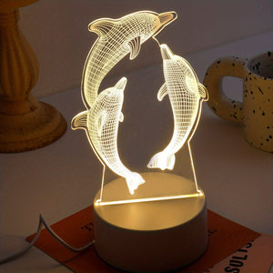 Planet Gates 3D Night Light 1pc 3D Dolphin Fish Night Light, USB LED Illusion Lamp For Room Home Decor, LED Table Lamp Xmas Home Love Birthday Children Kids Decor Toy Gift