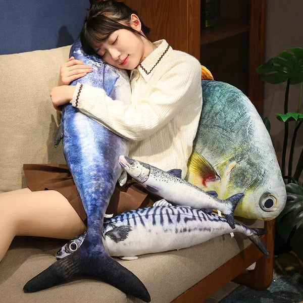 Planet Gates 3D Simulation Fish Plush Toys Stuffed Tuna Salmon Autumn Saury Grouper Plush Pillow Creative Sofa Pillow Cushion Gift Kids Toy