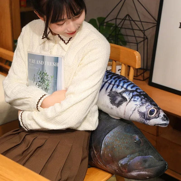 Planet Gates 3D Simulation Fish Plush Toys Stuffed Tuna Salmon Autumn Saury Grouper Plush Pillow Creative Sofa Pillow Cushion Gift Kids Toy