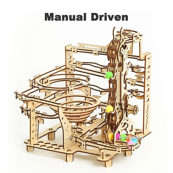 Planet Gates 3D Wooden Puzzle Marble Run Set DIY Mechanical Track Electric Manual Model Building Block Kits Assembly Toy Gift for Teens Adult