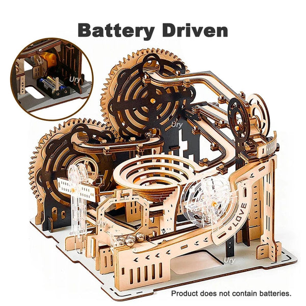 Planet Gates 3D Wooden Puzzle Marble Run Set DIY Mechanical Track Electric Manual Model Building Block Kits Assembly Toy Gift for Teens Adult