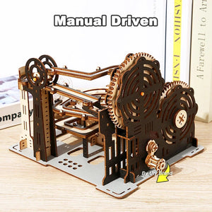 Planet Gates 3D Wooden Puzzle Marble Run Set DIY Mechanical Track Electric Manual Model Building Block Kits Assembly Toy Gift for Teens Adult