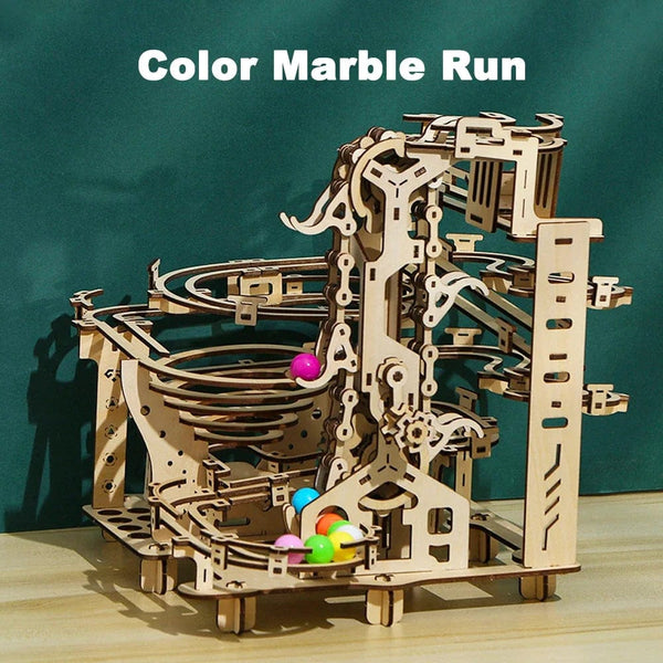Planet Gates 3D Wooden Puzzle Marble Run Set DIY Mechanical Track Electric Manual Model Building Block Kits Assembly Toy Gift for Teens Adult