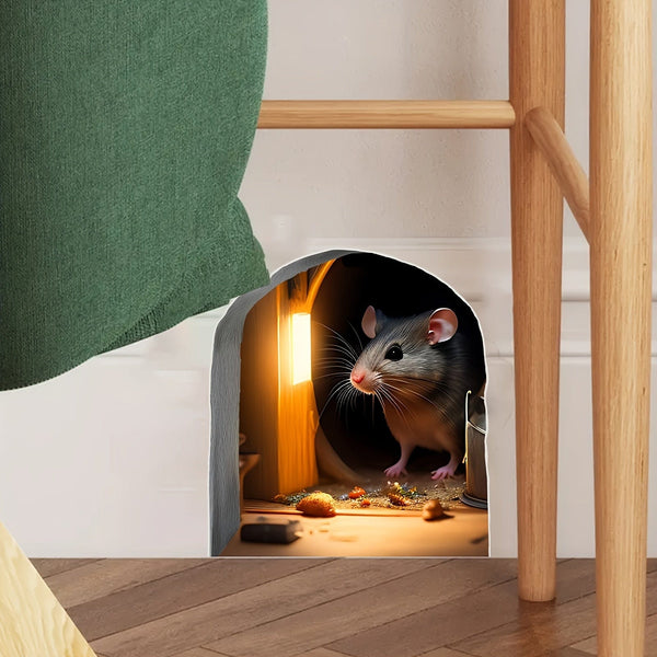 Planet Gates 3DMS-5 / Creative Personality 1pc 3D Effect Personality Mouse Hole Window Sticker Wall Sticker Cute Animal Sticker Home Decoration Waterproof Moisture-proof Self-adhesive Sticker For Living Room Home Decor