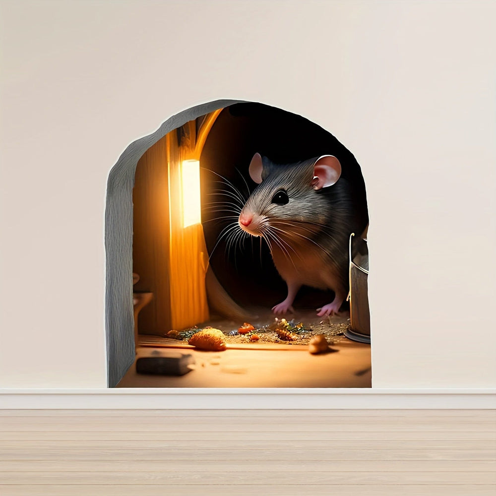 Planet Gates 3DMS-5 / Creative Personality 1pc 3D Effect Personality Mouse Hole Window Sticker Wall Sticker Cute Animal Sticker Home Decoration Waterproof Moisture-proof Self-adhesive Sticker For Living Room Home Decor