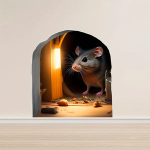 Planet Gates 3DMS-5 / Creative Personality 1pc 3D Effect Personality Mouse Hole Window Sticker Wall Sticker Cute Animal Sticker Home Decoration Waterproof Moisture-proof Self-adhesive Sticker For Living Room Home Decor