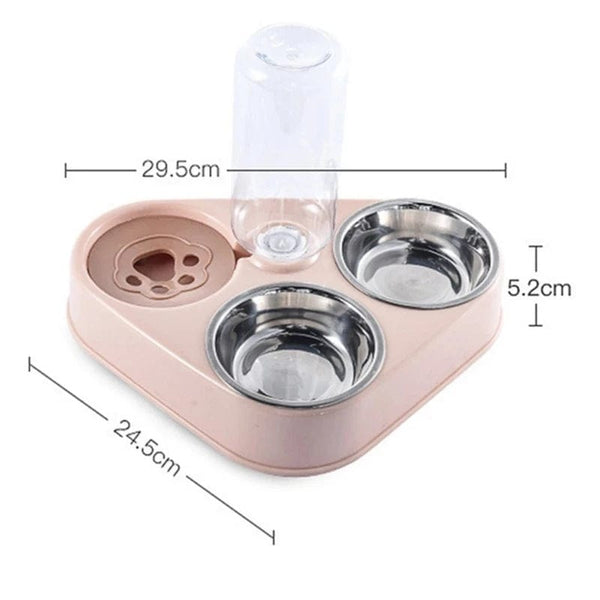 Planet Gates 3In1 Pet Dog Cat Food Bowl with Bottle Automatic Drinking Feeder Fountain Portable Durable Stainless Steel 3 Bowls Pet Supplies