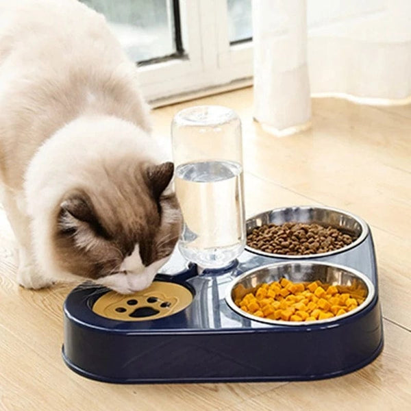 Planet Gates 3In1 Pet Dog Cat Food Bowl with Bottle Automatic Drinking Feeder Fountain Portable Durable Stainless Steel 3 Bowls Pet Supplies