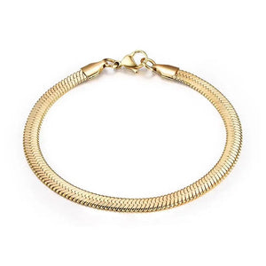 Planet Gates 3mm Gold / 16cm High Quality Gold Plated Stainless Steel Flat Bracelet Waterproof Filmy Snake Chain for Men Women Classic Bracelets Jewellery