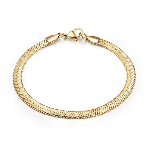 Planet Gates 3mm Gold / 16cm High Quality Gold Plated Stainless Steel Flat Bracelet Waterproof Filmy Snake Chain for Men Women Classic Bracelets Jewellery