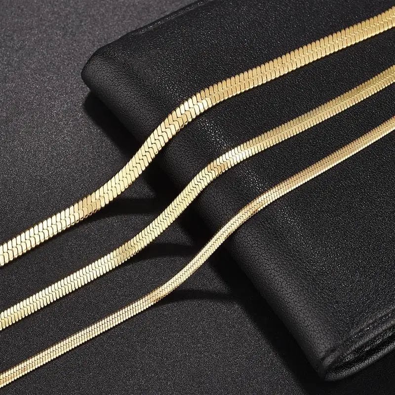 Planet Gates 3mm Gold / 16cm High Quality Gold Plated Stainless Steel Flat Bracelet Waterproof Filmy Snake Chain for Men Women Classic Bracelets Jewellery