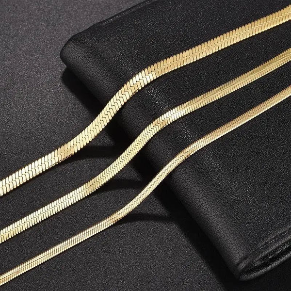 Planet Gates 3mm Gold / 16cm High Quality Gold Plated Stainless Steel Flat Bracelet Waterproof Filmy Snake Chain for Men Women Classic Bracelets Jewellery