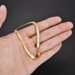Planet Gates 3mm Gold / 16cm High Quality Gold Plated Stainless Steel Flat Bracelet Waterproof Filmy Snake Chain for Men Women Classic Bracelets Jewellery