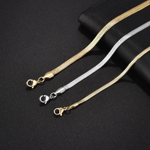 Planet Gates 3mm Gold / 16cm High Quality Gold Plated Stainless Steel Flat Bracelet Waterproof Filmy Snake Chain for Men Women Classic Bracelets Jewellery