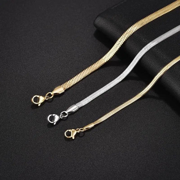 Planet Gates 3mm Gold / 16cm High Quality Gold Plated Stainless Steel Flat Bracelet Waterproof Filmy Snake Chain for Men Women Classic Bracelets Jewellery
