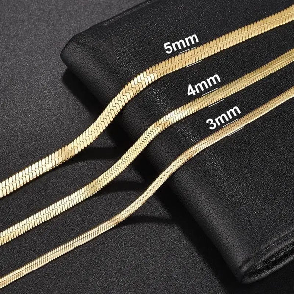 Planet Gates 3mm Gold / 16cm High Quality Gold Plated Stainless Steel Flat Bracelet Waterproof Filmy Snake Chain for Men Women Classic Bracelets Jewellery