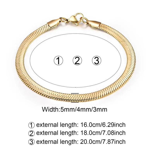 Planet Gates 3mm Gold / 16cm High Quality Gold Plated Stainless Steel Flat Bracelet Waterproof Filmy Snake Chain for Men Women Classic Bracelets Jewellery