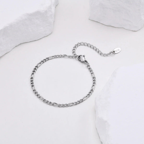 Planet Gates 3MM Silver Color Vnox 3/5mm Width Figaro Chain Bracelets for Women Men, Anti Allergy Stainless Steel Link Chain Wristband, Length Adjustable