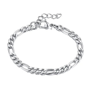 Planet Gates 3MM Silver Color Vnox 3/5mm Width Figaro Chain Bracelets for Women Men, Anti Allergy Stainless Steel Link Chain Wristband, Length Adjustable