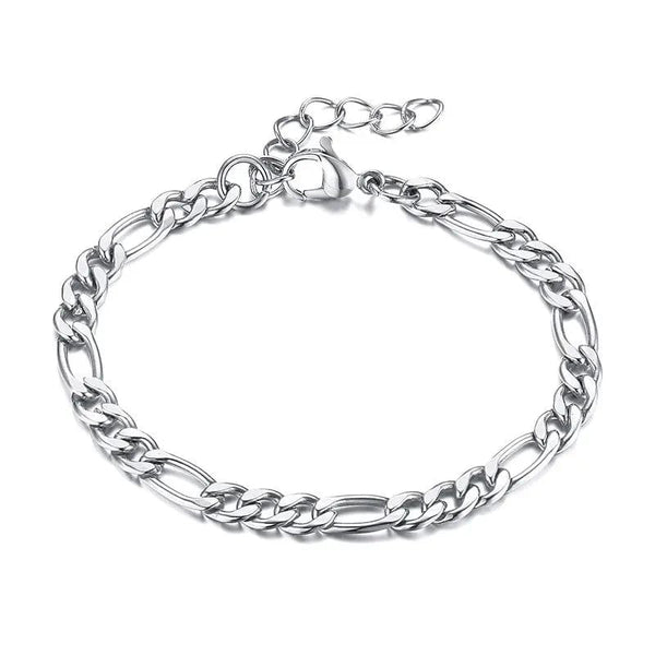 Planet Gates 3MM Silver Color Vnox 3/5mm Width Figaro Chain Bracelets for Women Men, Anti Allergy Stainless Steel Link Chain Wristband, Length Adjustable
