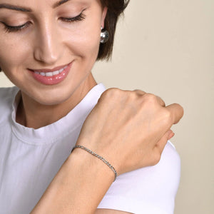 Planet Gates 3MM Silver Color Vnox 3/5mm Width Figaro Chain Bracelets for Women Men, Anti Allergy Stainless Steel Link Chain Wristband, Length Adjustable