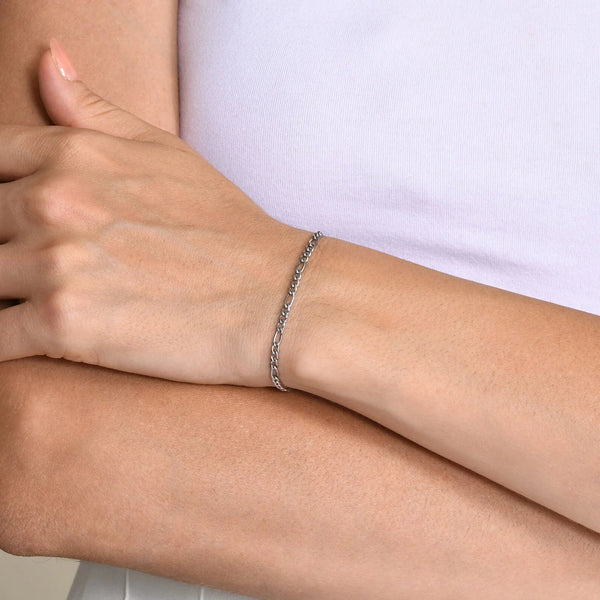 Planet Gates 3MM Silver Color Vnox 3/5mm Width Figaro Chain Bracelets for Women Men, Anti Allergy Stainless Steel Link Chain Wristband, Length Adjustable