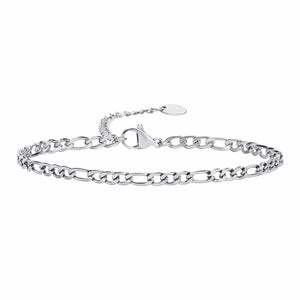 Planet Gates 3MM Silver Color Vnox 3/5mm Width Figaro Chain Bracelets for Women Men, Anti Allergy Stainless Steel Link Chain Wristband, Length Adjustable