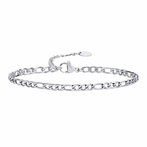 Planet Gates 3MM Silver Color Vnox 3/5mm Width Figaro Chain Bracelets for Women Men, Anti Allergy Stainless Steel Link Chain Wristband, Length Adjustable