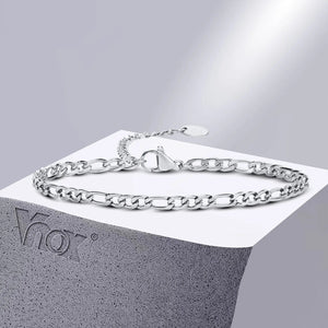 Planet Gates 3MM Silver Color Vnox 3/5mm Width Figaro Chain Bracelets for Women Men, Anti Allergy Stainless Steel Link Chain Wristband, Length Adjustable