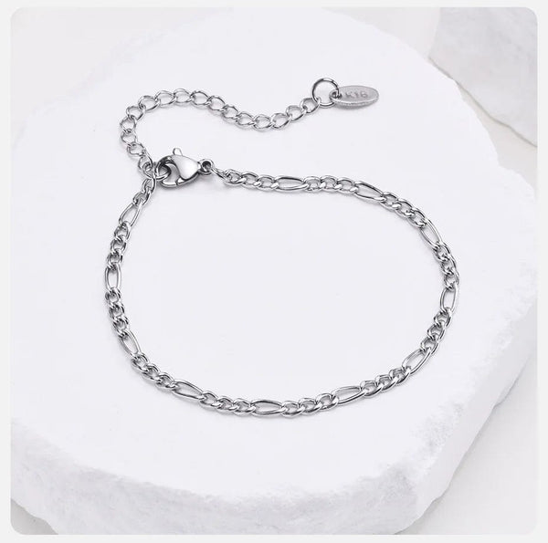 Planet Gates 3MM Silver Color Vnox 3/5mm Width Figaro Chain Bracelets for Women Men, Anti Allergy Stainless Steel Link Chain Wristband, Length Adjustable