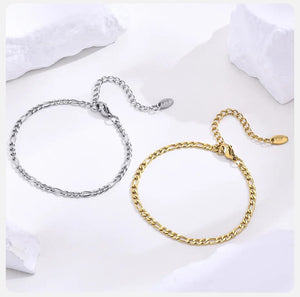 Planet Gates 3MM Silver Color Vnox 3/5mm Width Figaro Chain Bracelets for Women Men, Anti Allergy Stainless Steel Link Chain Wristband, Length Adjustable