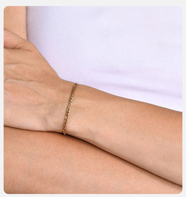 Planet Gates 3MM Silver Color Vnox 3/5mm Width Figaro Chain Bracelets for Women Men, Anti Allergy Stainless Steel Link Chain Wristband, Length Adjustable