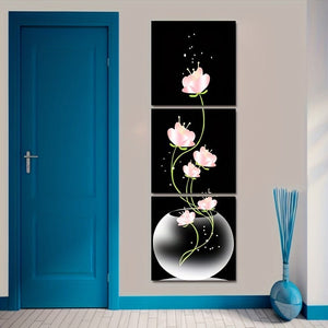 Planet Gates 3PC 30*30cm/11.81*11.81in 3pcs Pink Flower Square Canvas Prints Painting, Wall Art Picture For Living Room Entrance Home Decoration, No Frames