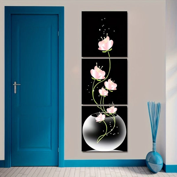 Planet Gates 3PC 30*30cm/11.81*11.81in 3pcs Pink Flower Square Canvas Prints Painting, Wall Art Picture For Living Room Entrance Home Decoration, No Frames
