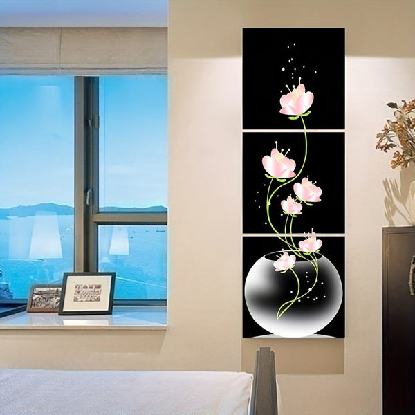 Planet Gates 3PC 30*30cm/11.81*11.81in 3pcs Pink Flower Square Canvas Prints Painting, Wall Art Picture For Living Room Entrance Home Decoration, No Frames