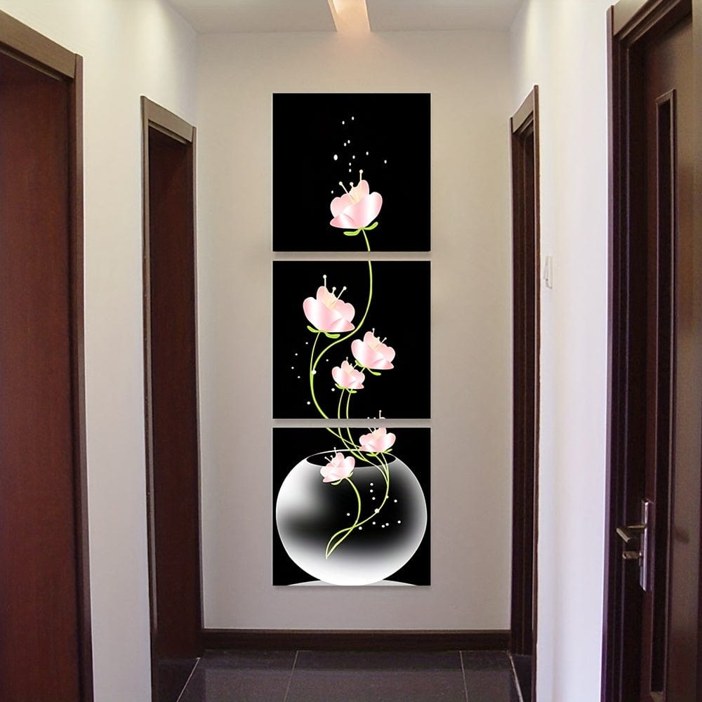 Planet Gates 3PC 30*30cm/11.81*11.81in 3pcs Pink Flower Square Canvas Prints Painting, Wall Art Picture For Living Room Entrance Home Decoration, No Frames