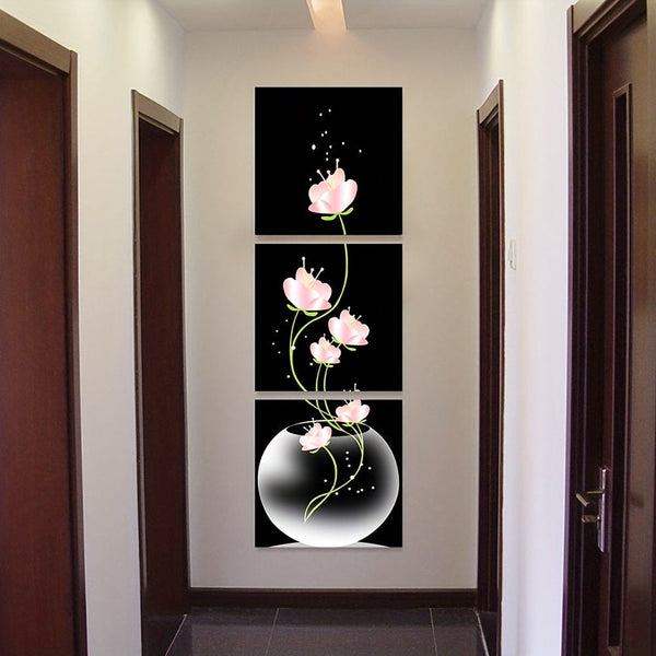 Planet Gates 3PC 30*30cm/11.81*11.81in 3pcs Pink Flower Square Canvas Prints Painting, Wall Art Picture For Living Room Entrance Home Decoration, No Frames