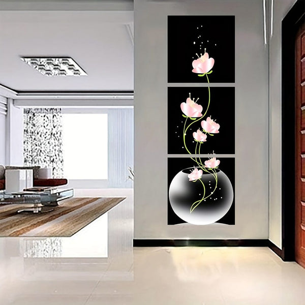 Planet Gates 3PC 30*30cm/11.81*11.81in 3pcs Pink Flower Square Canvas Prints Painting, Wall Art Picture For Living Room Entrance Home Decoration, No Frames