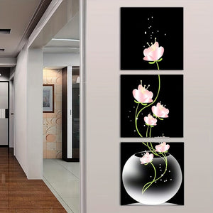 Planet Gates 3PC 30*30cm/11.81*11.81in 3pcs Pink Flower Square Canvas Prints Painting, Wall Art Picture For Living Room Entrance Home Decoration, No Frames