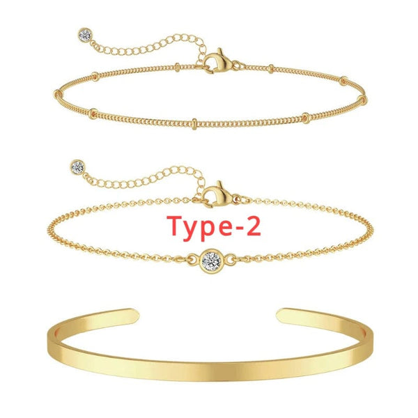 Planet Gates 3pcs 14K Gold Plated STAINLESS Waterproof Bracelet Sets for Women Girls Snake Chain Cuban Link Cuff Bangle Stackable Bracelets