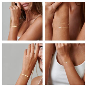 Planet Gates 3pcs 14K Gold Plated STAINLESS Waterproof Bracelet Sets for Women Girls Snake Chain Cuban Link Cuff Bangle Stackable Bracelets