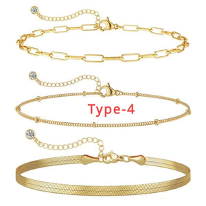 Planet Gates 3pcs 14K Gold Plated STAINLESS Waterproof Bracelet Sets for Women Girls Snake Chain Cuban Link Cuff Bangle Stackable Bracelets