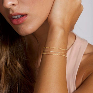 Planet Gates 3pcs 14K Gold Plated STAINLESS Waterproof Bracelet Sets for Women Girls Snake Chain Cuban Link Cuff Bangle Stackable Bracelets